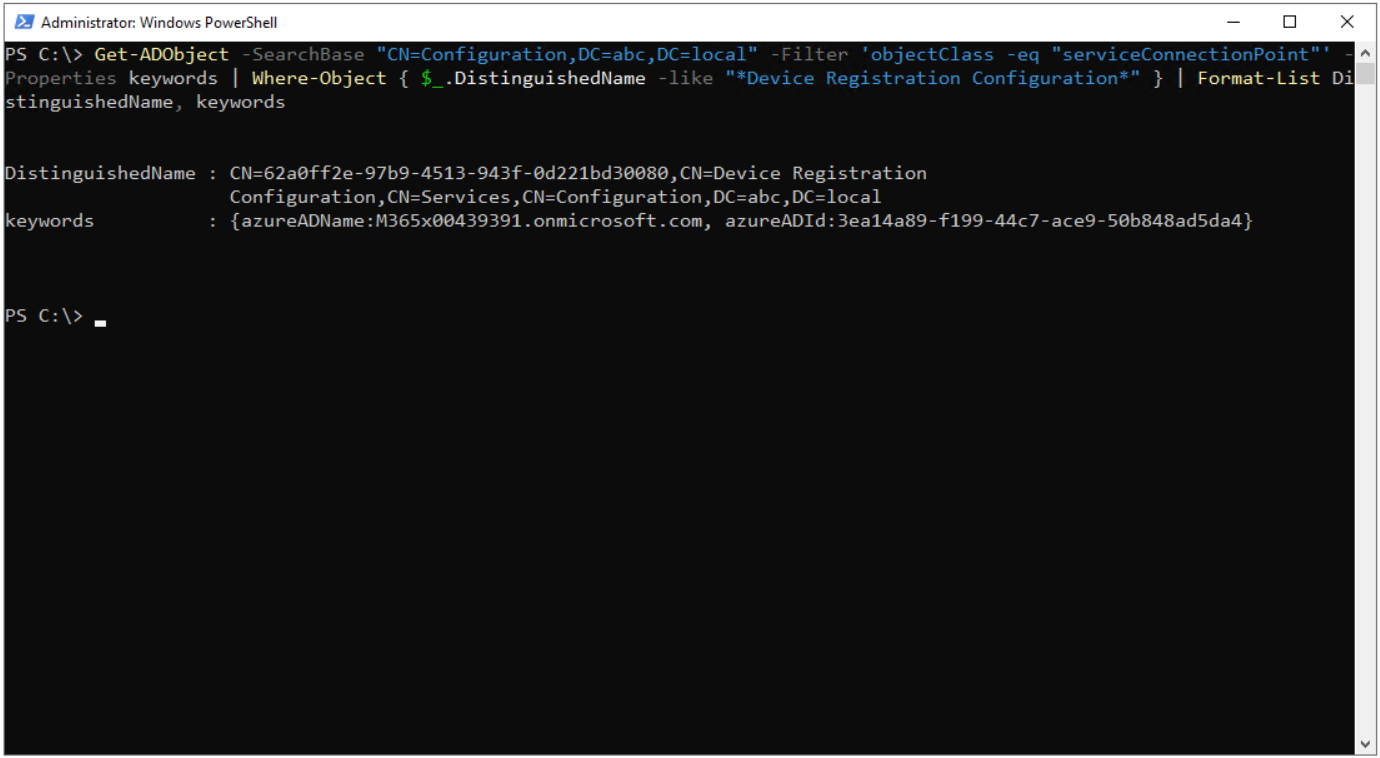 Get-ADObject ile SCP nesnesinin keywords değerleri