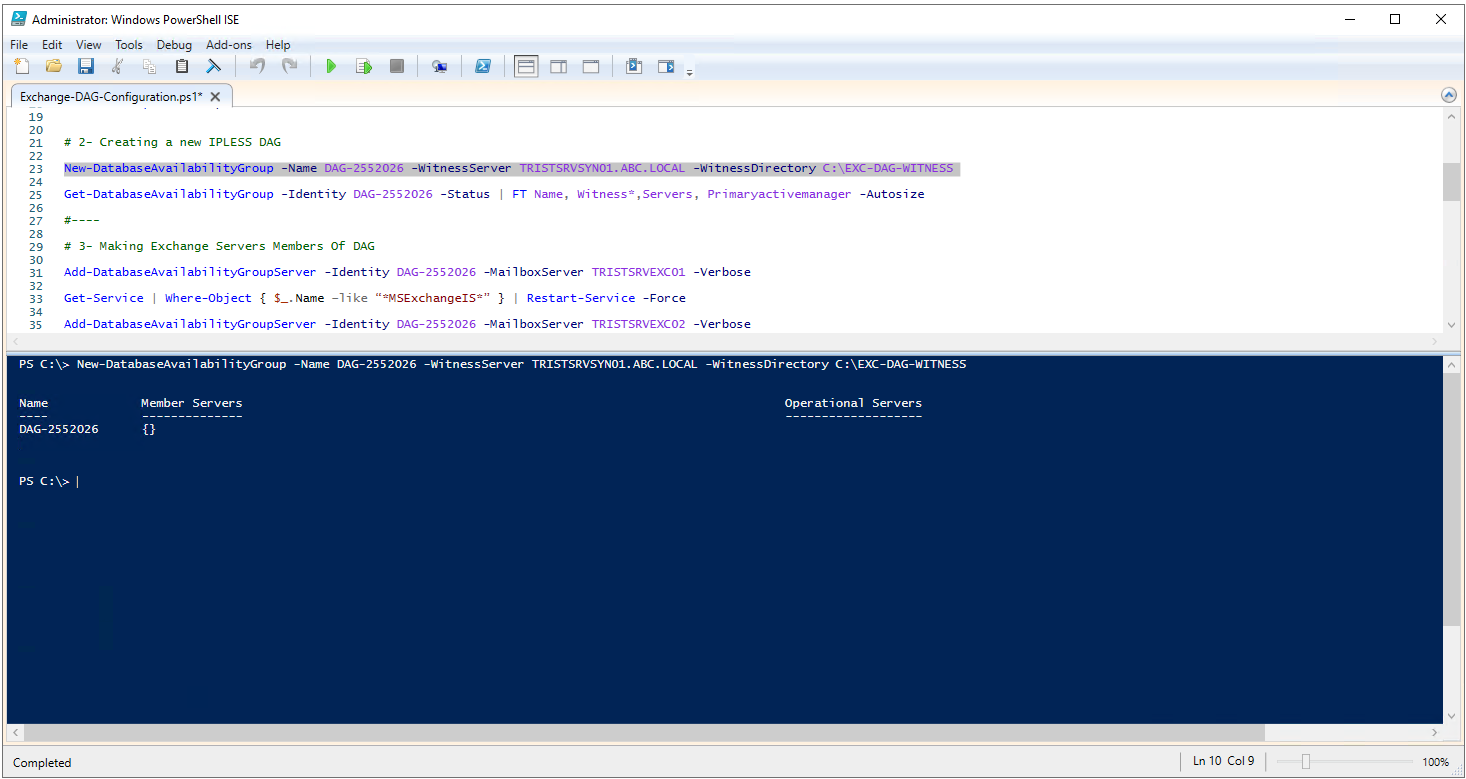 New-DatabaseAvailabilityGroup ile DAG oluşturulması, Member Servers henüz boş