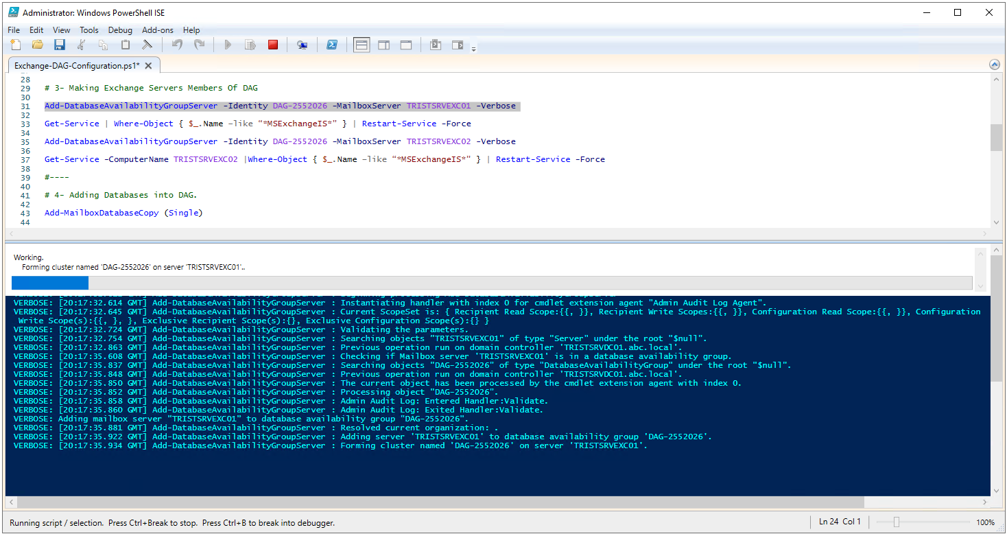 İlk Mailbox Server eklenirken Cluster'ın oluşturulması, Forming cluster mesajı