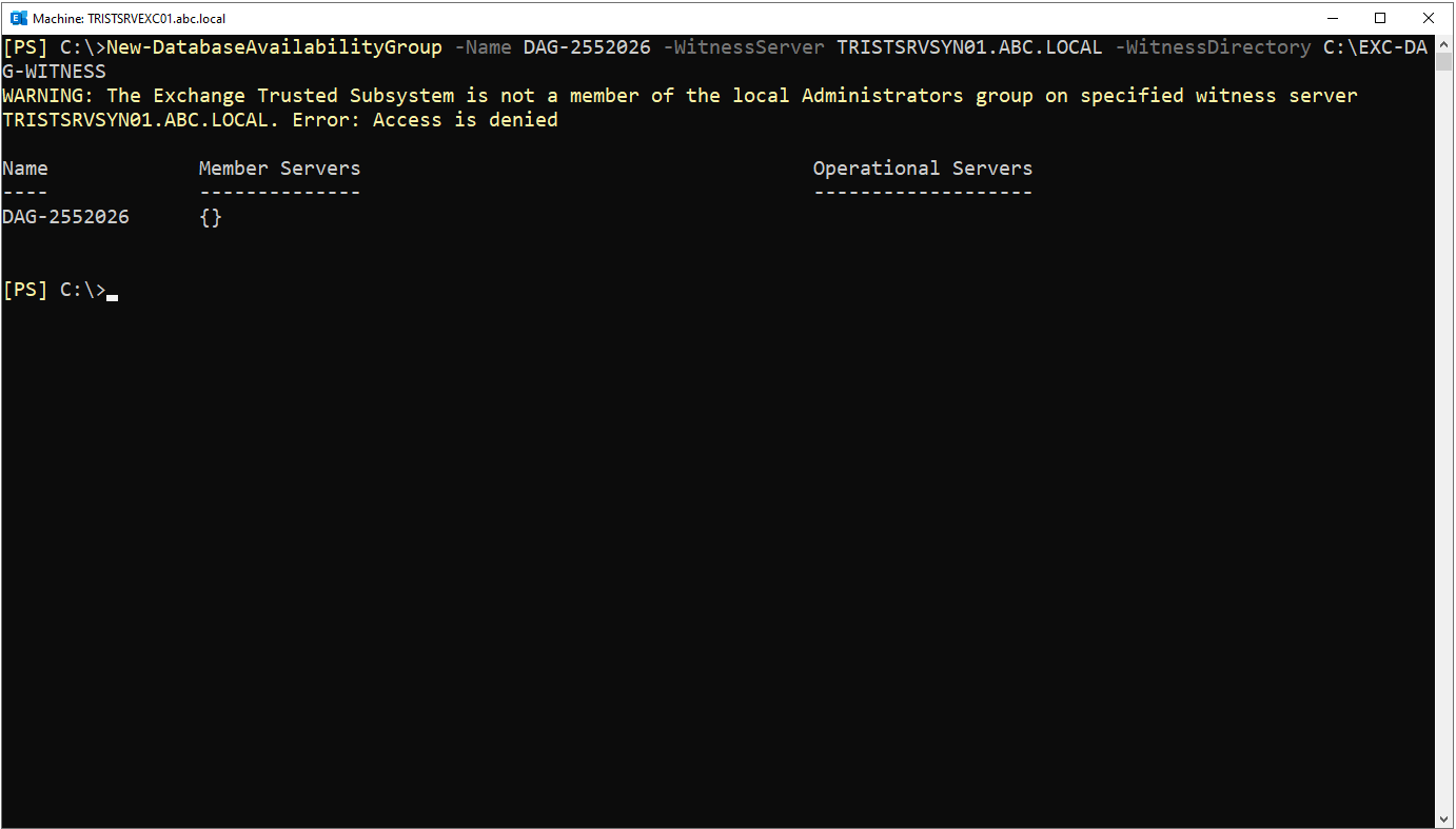 New-DatabaseAvailabilityGroup ile DAG oluşturulması ve Exchange Trusted Subsystem izin uyarısı