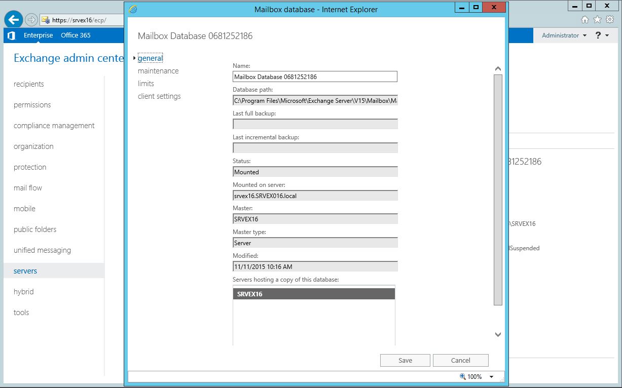 Exchange Server 2016 Mailbox Boyutu Yapılandırması