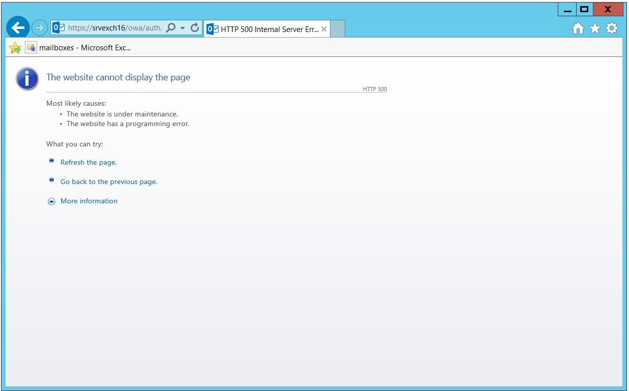 Exchange Server 2016 HTTP500 Internal Server Error Hatası 