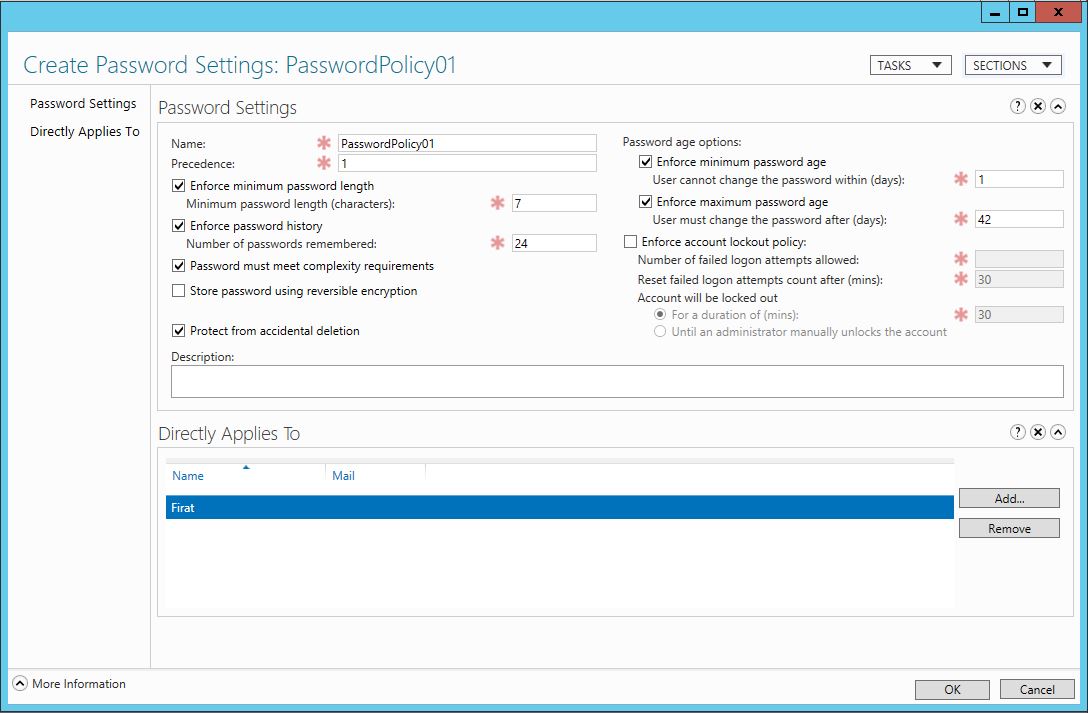 Windows Server 2012 Fine Grained Password Policy