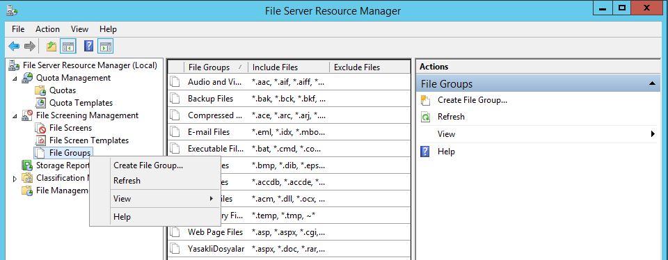 Windows Server 2012 R2 File Server File QuotaYönetimi