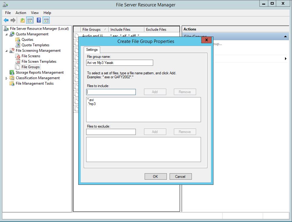 Windows Server 2012 R2 File Server File QuotaYönetimi