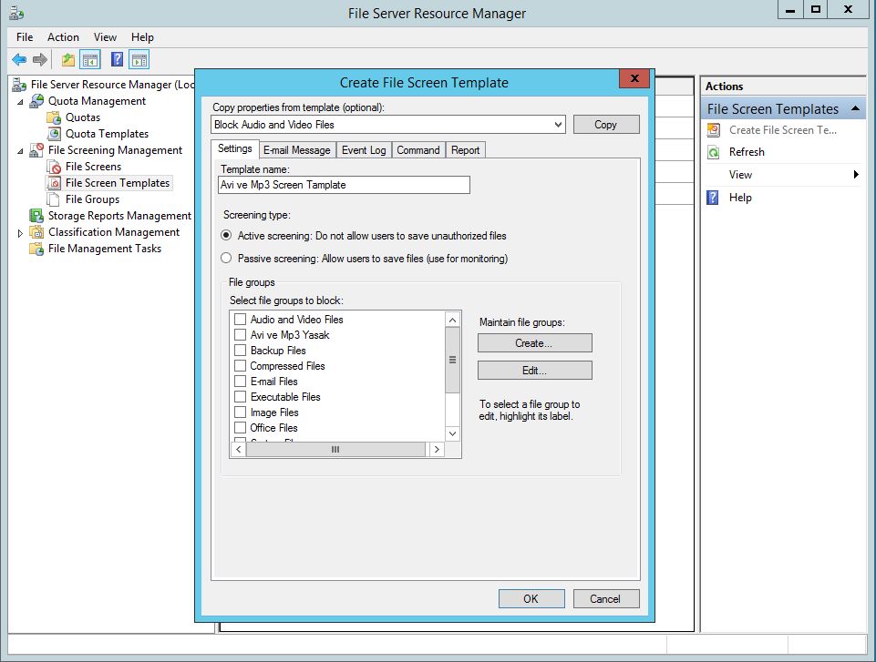 Windows Server 2012 R2 File Server File QuotaYönetimi