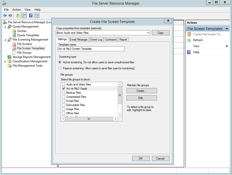 Windows Server 2012 R2 File Server File QuotaYönetimi