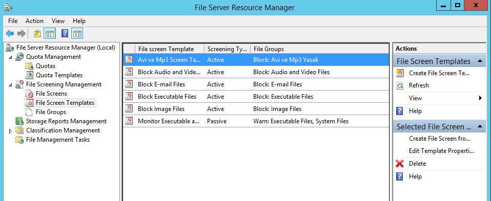 Windows Server 2012 R2 File Server File QuotaYönetimi