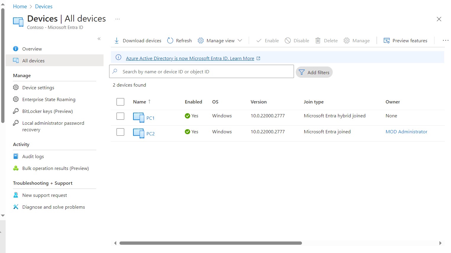Disconnect sonrası Microsoft Entra ID All devices listesinden kalkan PC4 kaydı