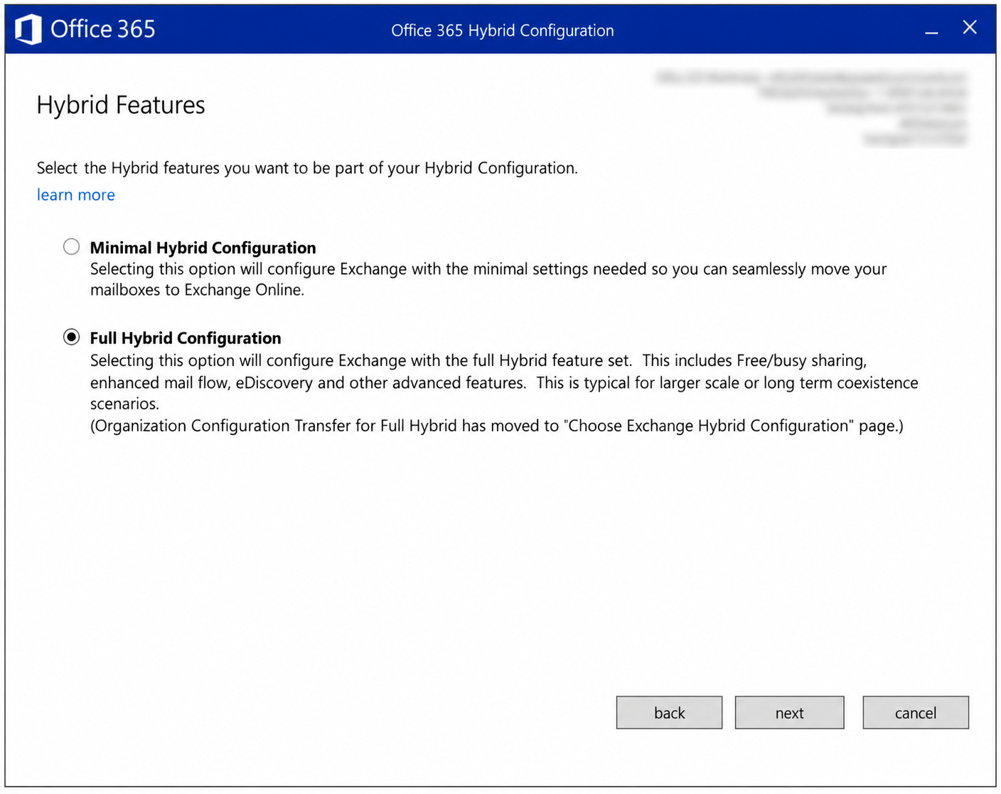 HCW Hybrid Features ekranında Full Hybrid Configuration seçimi