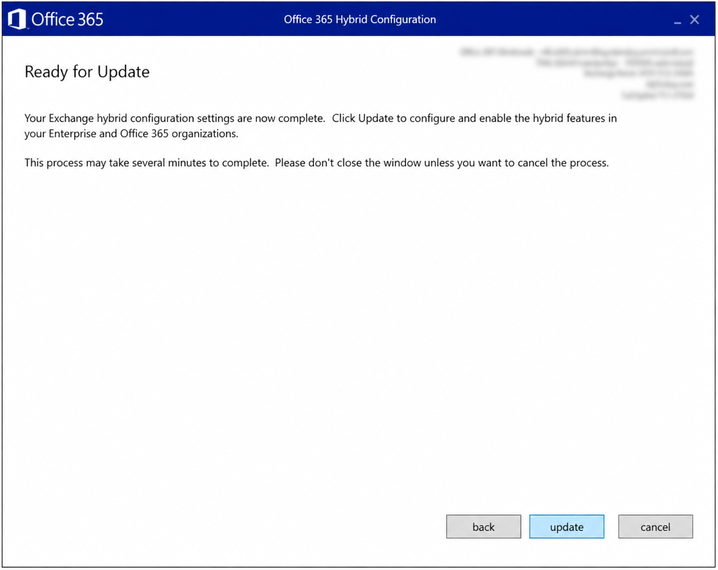 HCW Ready for Update ekranında yapılandırmanın uygulanmaya hazır olması