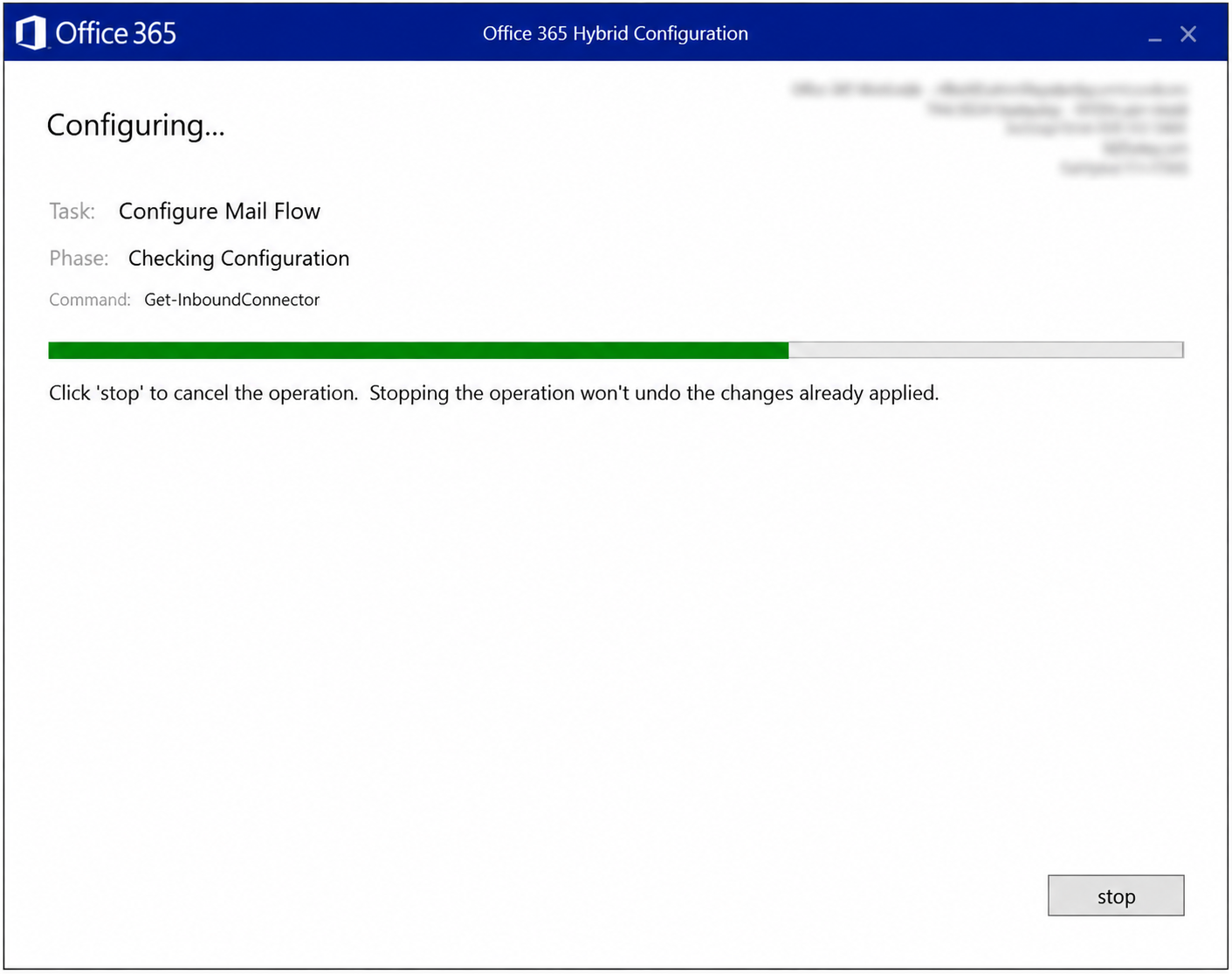 HCW Configuring ekranında Mail Flow yapılandırmasının ilerleyişi