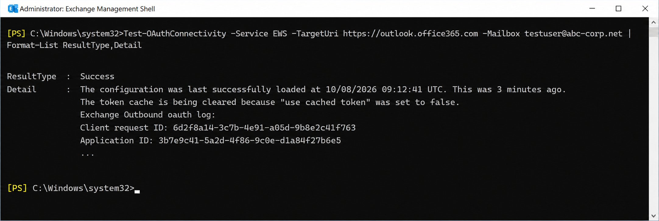 Test-OAuthConnectivity ile Dedicated uygulama üzerinden OAuth testi