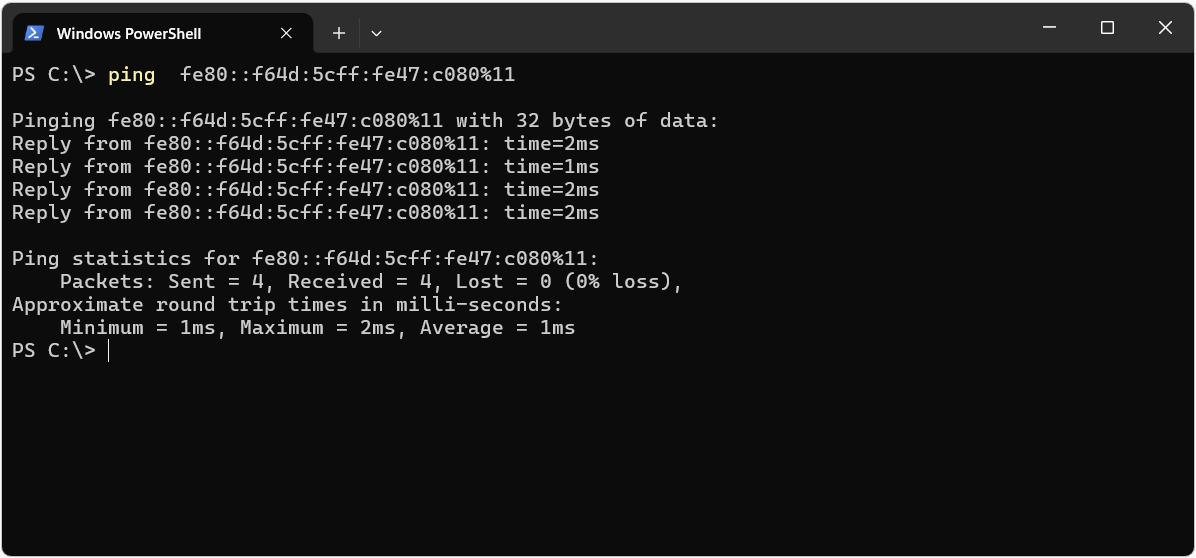 Router Link-Local adresine Zone ID ile IPv6 Ping testi