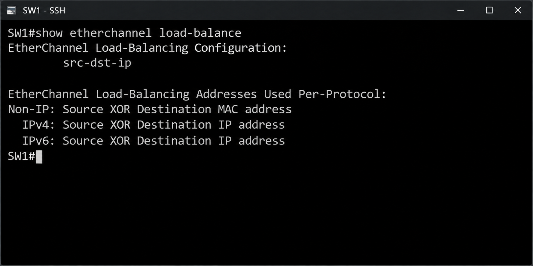 show etherchannel load-balance çıktısında src-dst-ip Load-Balance yöntemi