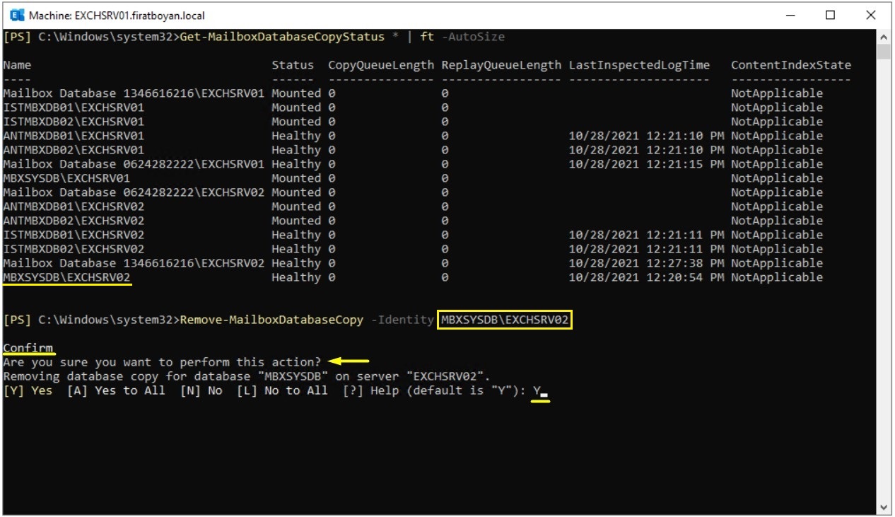 Exchange Server 2019'da DAG Database çıkartma