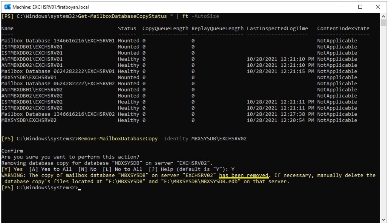 Exchange Server 2019'da DAG Database çıkartma
