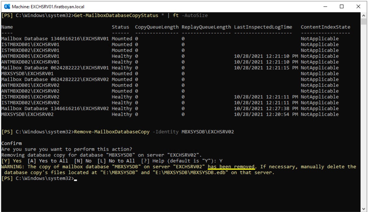 Exchange Server 2019'da DAG Database çıkartma