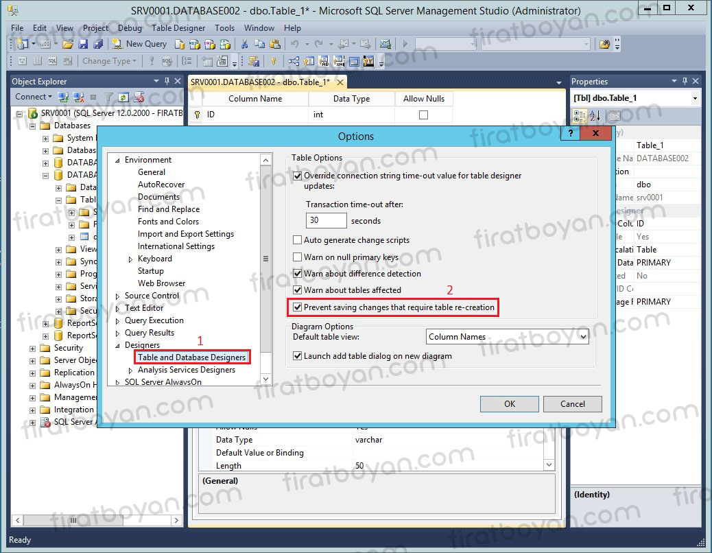 SQL Server 2014'te Saving changes is not permitted hatası