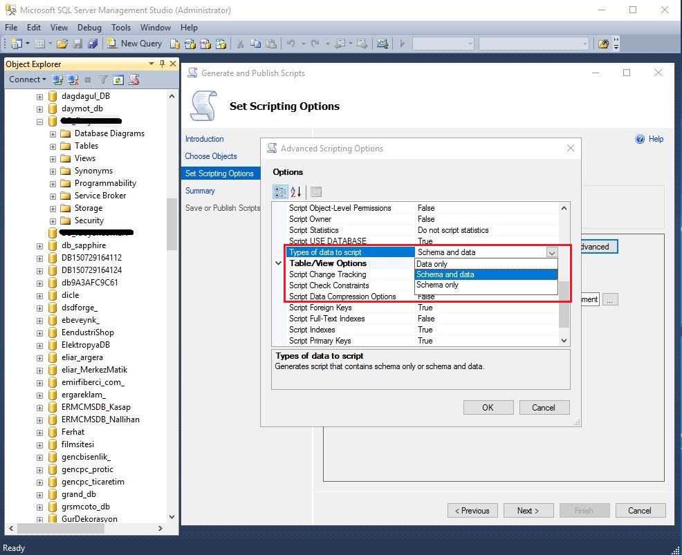 sql server 2014 veritabani yedeğini script ile alma