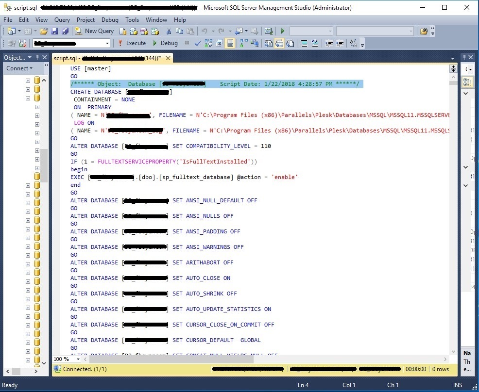 sql server 2014 veritabani yedeğini script ile alma