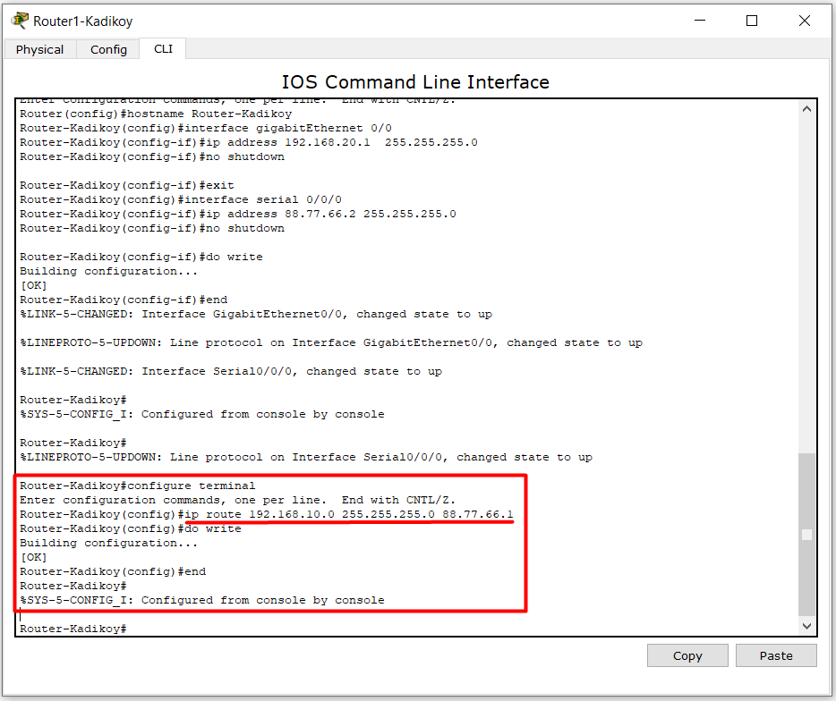 Static Routing (Statik Yönlendirme) İşlemi