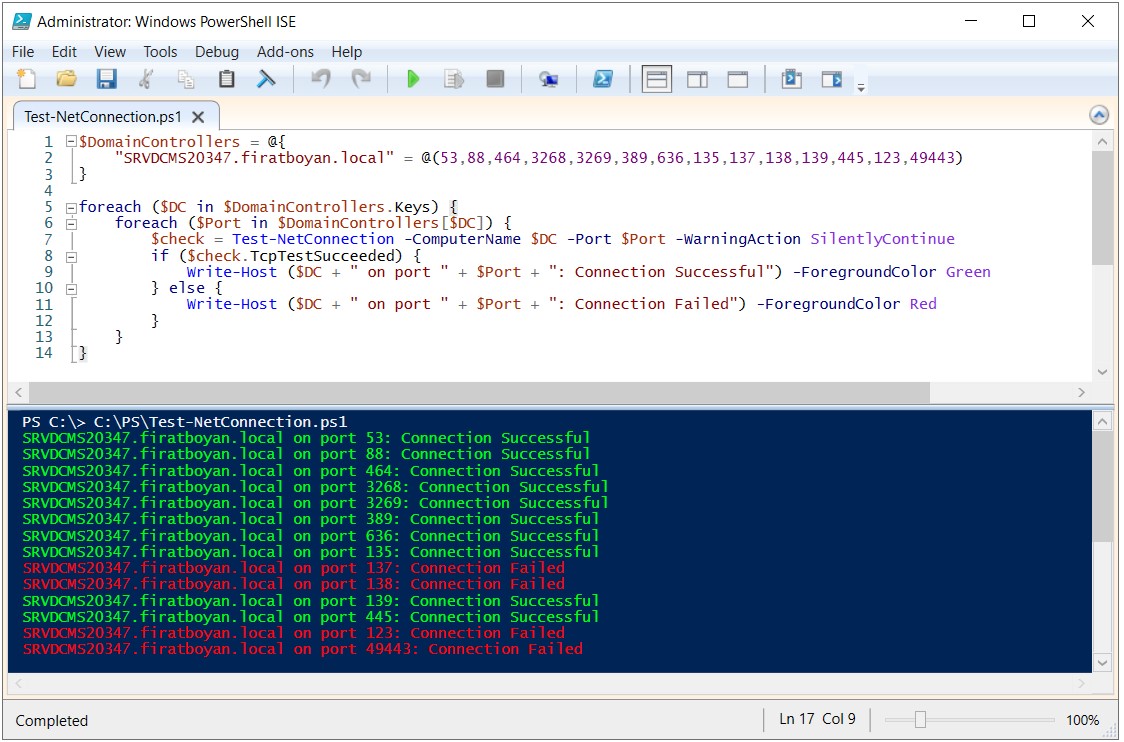 Test-NetConnection Script