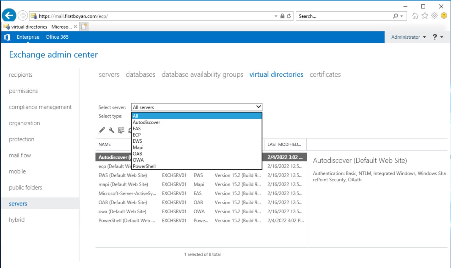 Exchange Server Virtual Directory URL Yapılandırma