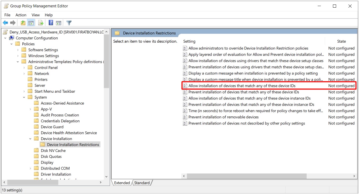 GPO ile USB Hardware ID bilgisine göre izin verme