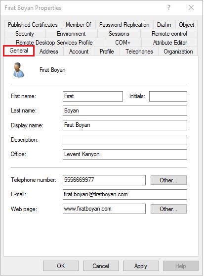  Active Directory Kullanıcı Özelliklerinin İncelenmesi