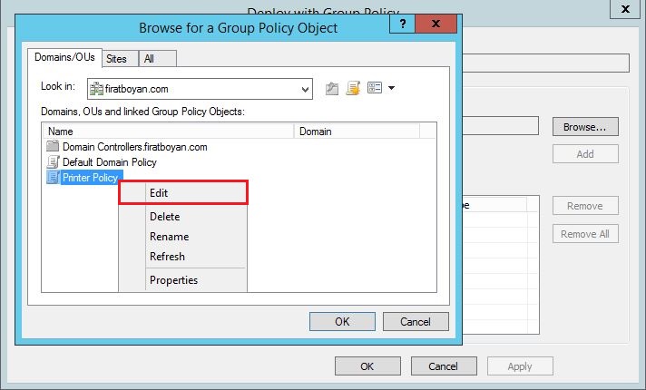 Deploy with Group Policy ile Yazıcı-Printer Deploy Etme