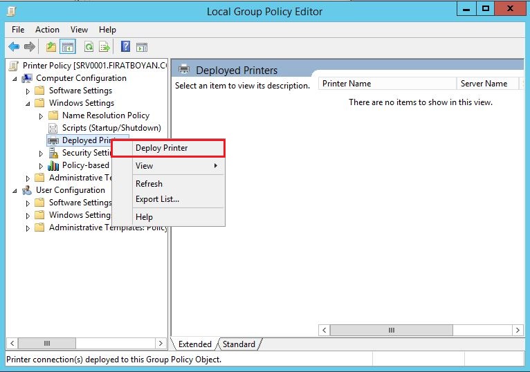 Deploy with Group Policy ile Yazıcı-Printer Deploy Etme