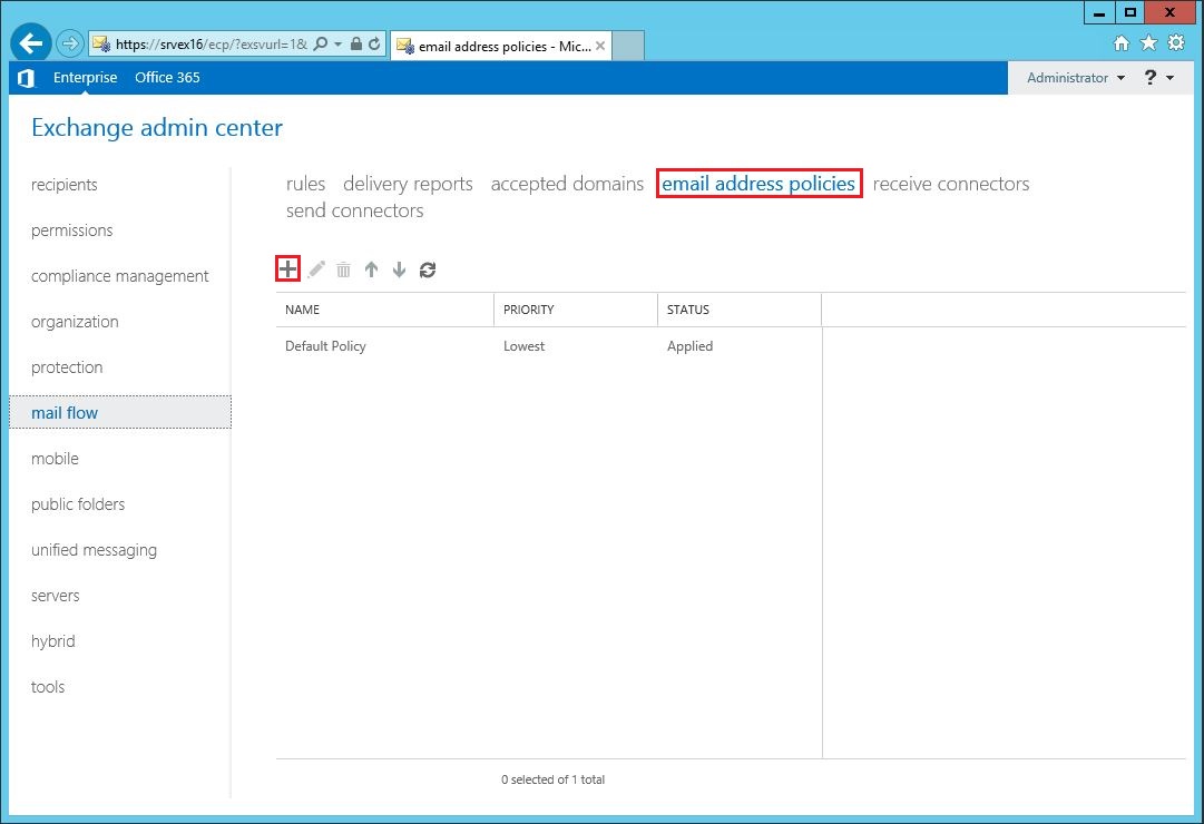 Exchange server 2016 Email Address Policy