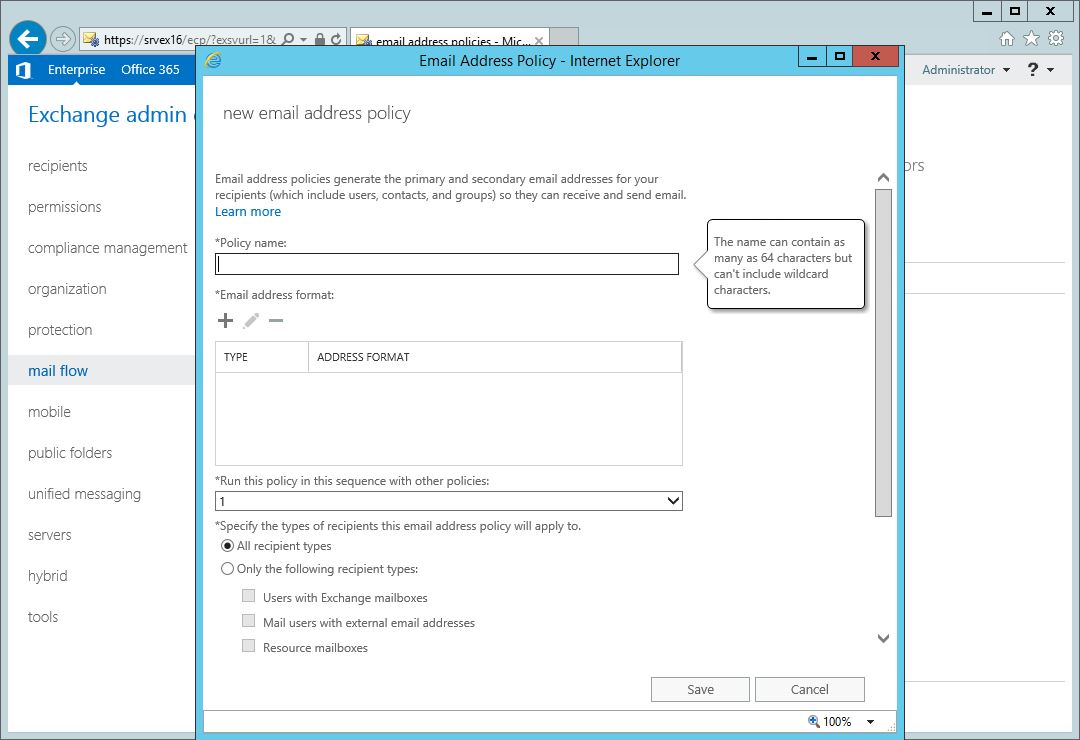 Exchange server 2016 Email Address Policy