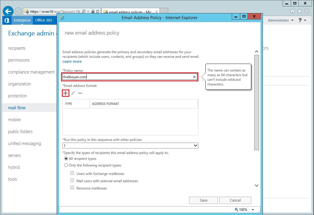 Exchange server 2016 Email Address Policy