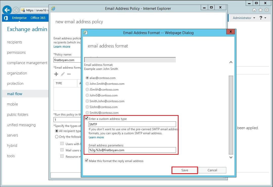 Exchange server 2016 Email Address Policy