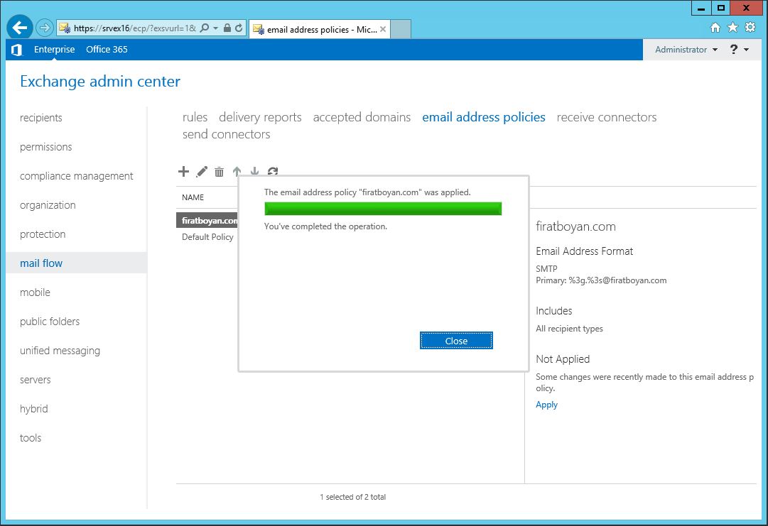 Exchange server 2016 Email Address Policy