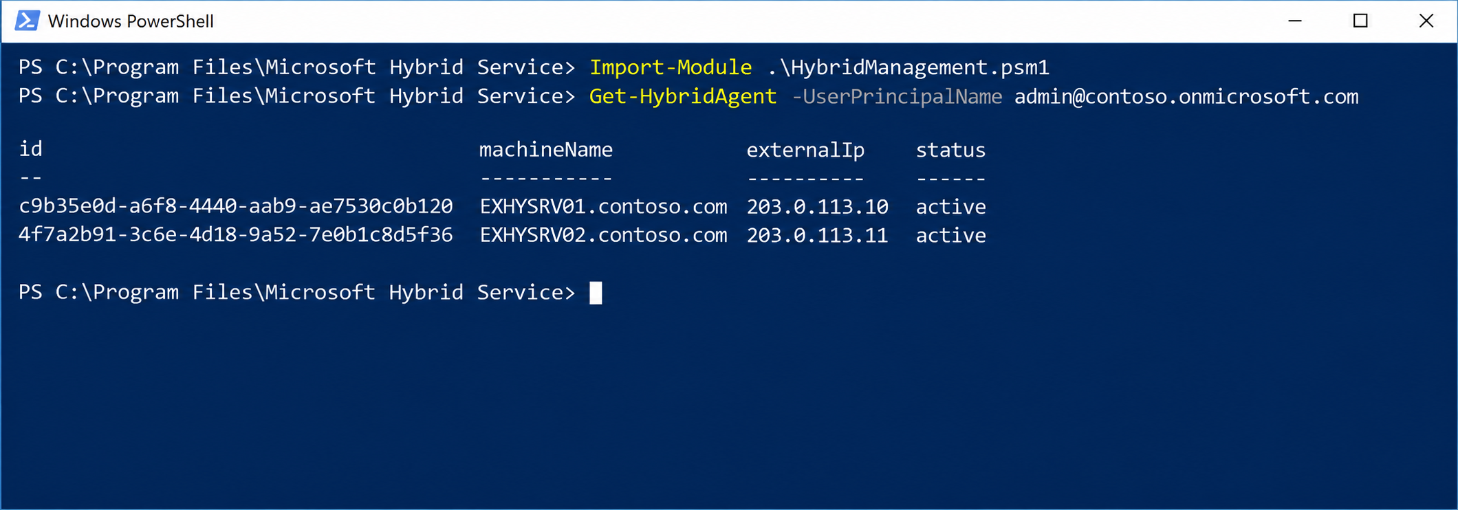 Get-HybridAgent komut çıktısı