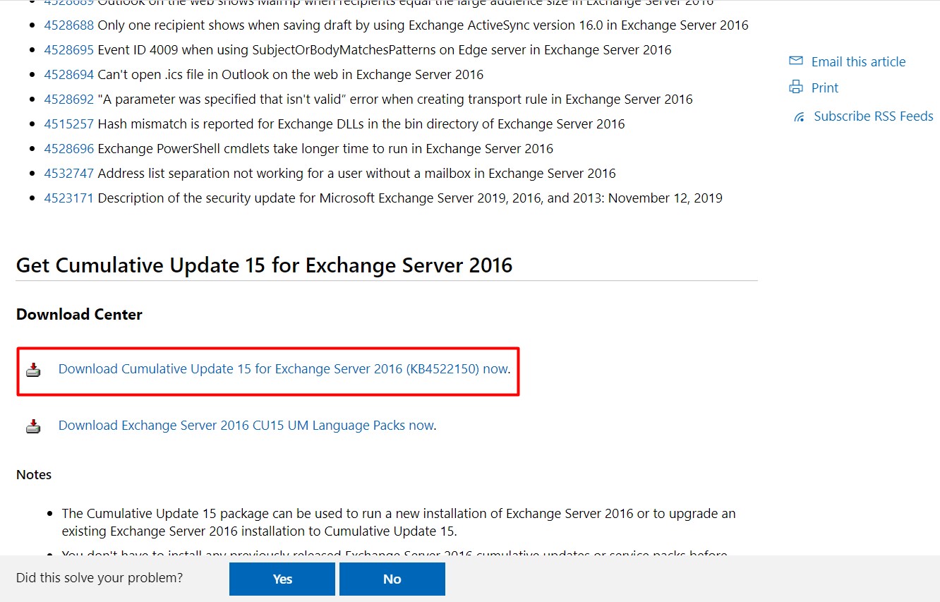 Exchange Server 2016 Cummulative Update (CU) 15 Yayınlandı.