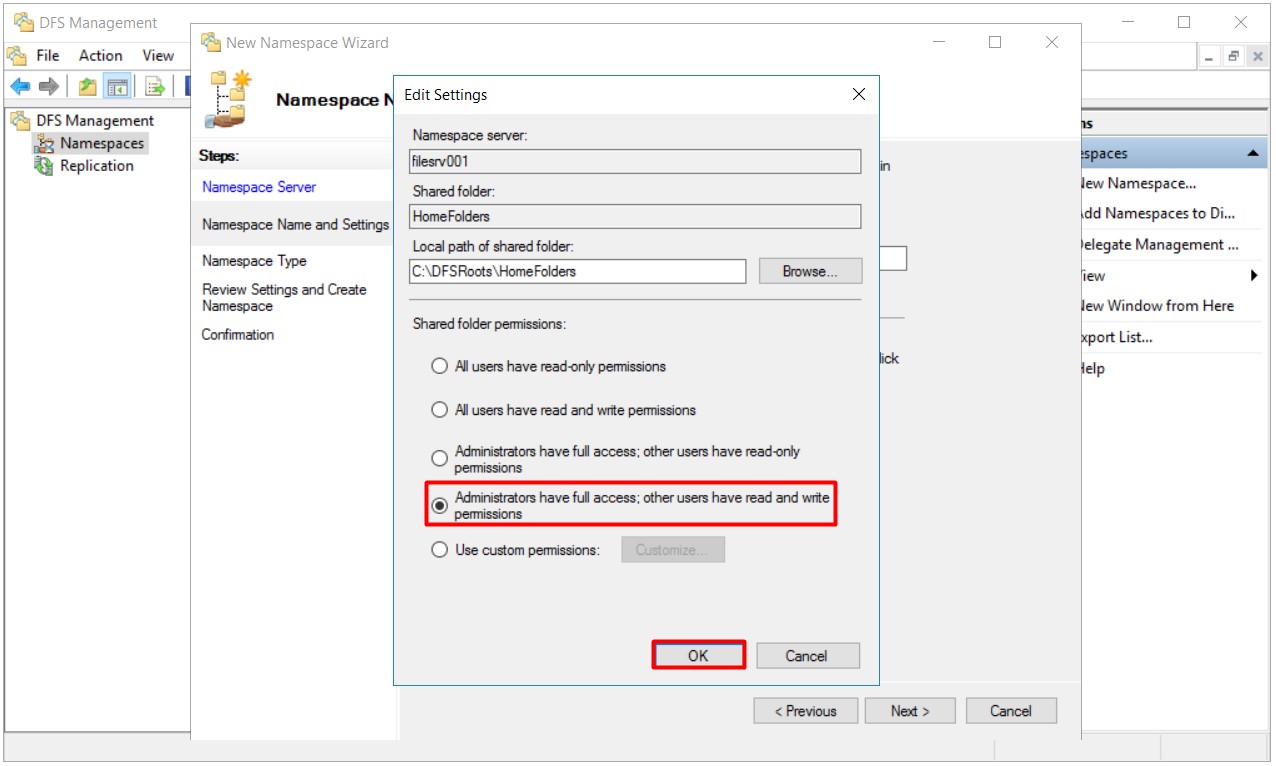 DFS High Availability Configuration